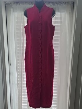Vintage Misty Lane Fuchsia Button Front Linen Blend Sleeveless Sheath Dress